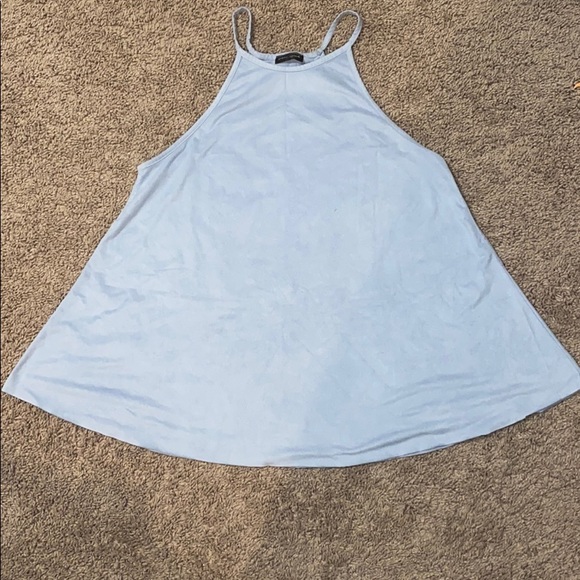 Light blue, stretchy+flowy faux suede tank top. - Picture 1 of 2